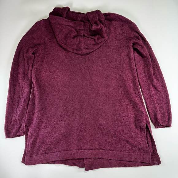 Barefoot Dreams cozy lounge hooded Cozychic Lite knit cardigan plum burgundy M - Picture 10 of 13